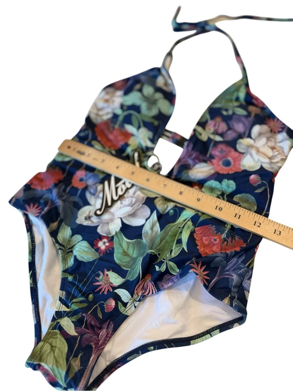 Motel Rocks x UO Sunny Day Navy Botanical Floral Plunge One Piece Swimsuit S New - Picture 5 of 16
